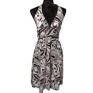 A.N.A Black and White Floral Fit & Flare Plunge Halter Dress
